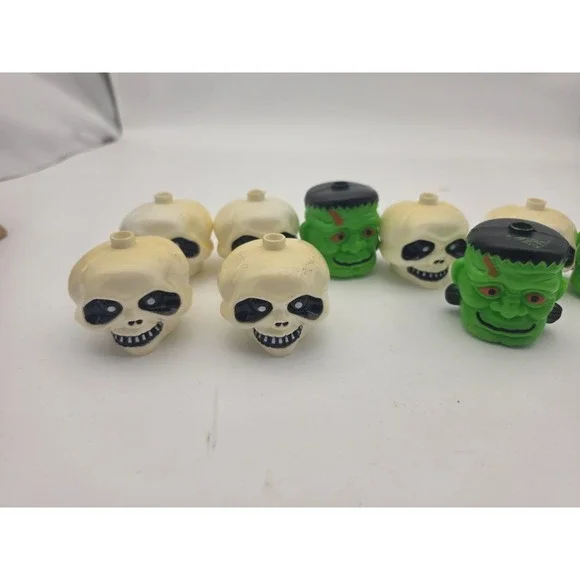 9 Vintage Frankenstein & Skull Halloween Blow Mold Head Covers for Lights Light