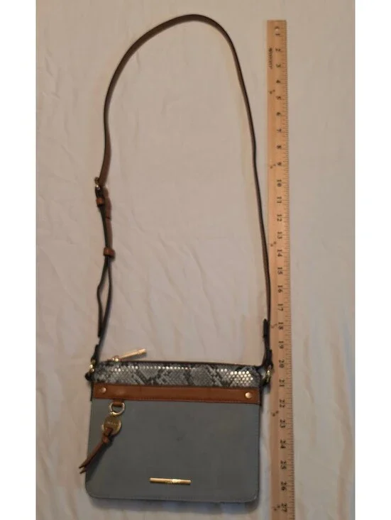 ALDO Gray Snake Print Crossbody Bag Brown Trim Gold Hardware Adjustable Strap
