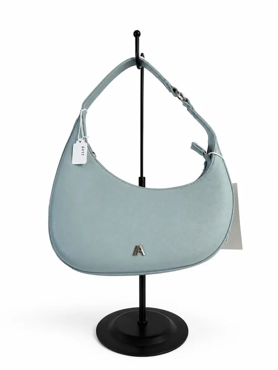 Light Blue Women's Crescent Shoulder Bag with A Initial