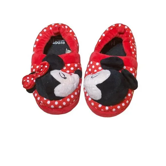 MINNIE‎ MOUSE Little Girls Size 9 - 10 Slippers House Shoes ~ Plush Minnie Head