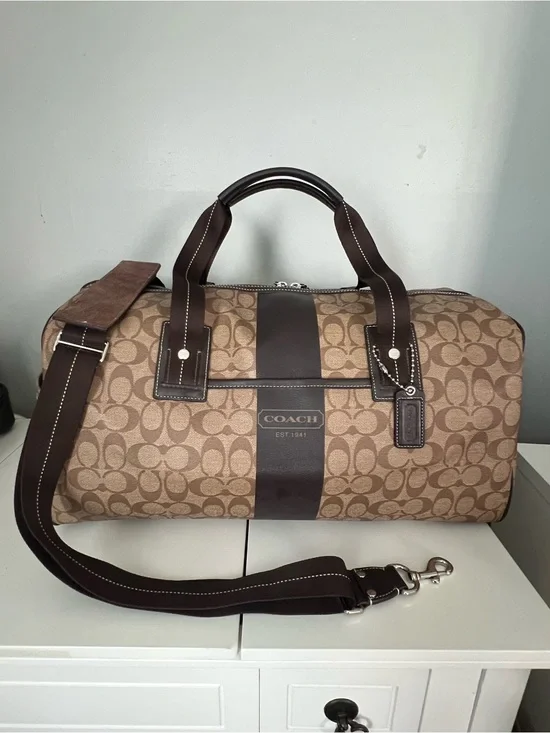 COACH HERITAGE STRIPE WEEKENDER DUFFEL BAG