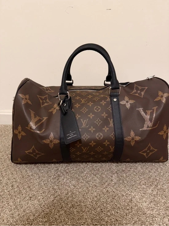 COPY - Louis Vuitton Brown Monogram Canvas & Black Trim Duffel