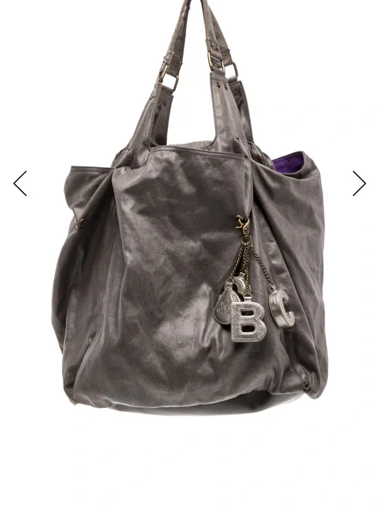 See by Chloé Metallic Gray Leather Tote with Charm Letters