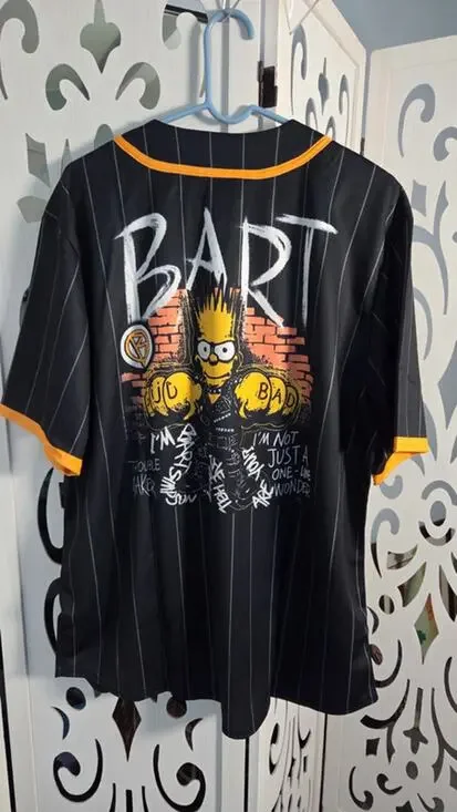 The Simpsons Bart Simpson Baseball Jersey Mens XL Black Orange Springfield