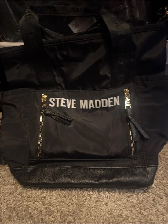 Steve Madden Black Duffel Bag with Gold Zippers