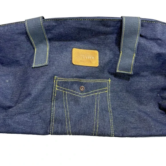 Jean Paul Gaultier Weekend Duffle Tote Travel Bag Blue Denim Canvas 2-Way Straps