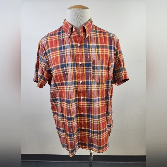 J. Crew Multicolor Plaid Short Sleeve Button Down Shirt Men’s Size XL