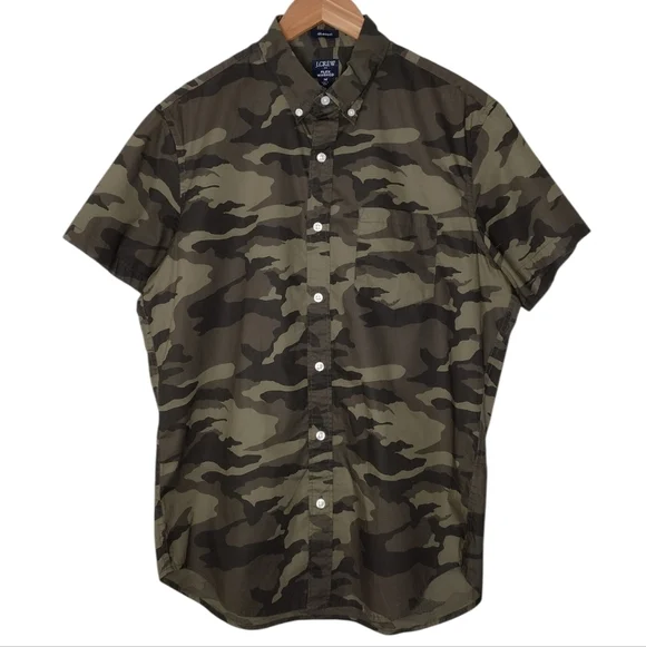 J. Crew Men's Camouflage Flex Washed Short Sleeve Casual Button Down Shirt Sz M
