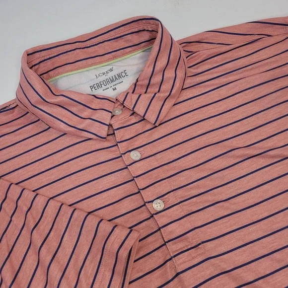J.Crew Performance Polo Mens Medium Pink Blue Striped Excellent BQ005 Stretch