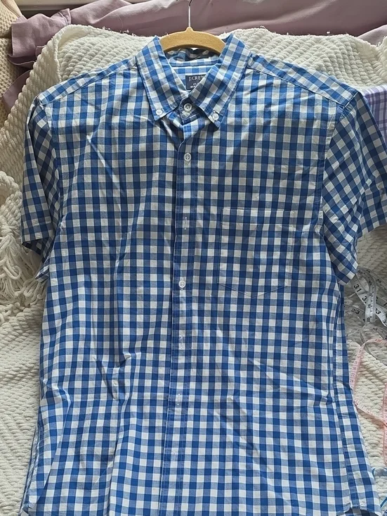 Men's J Crew Short Sleeve Button-down Blue & White White Check Size Medium, SLIM
