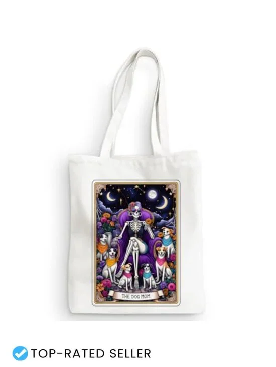 Witchy Skull Tarot Card Canvas Tote Bag Reusable Grocery Shopping for Women