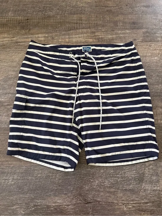 J. Crew Navy and White Striped Swim Board Shorts