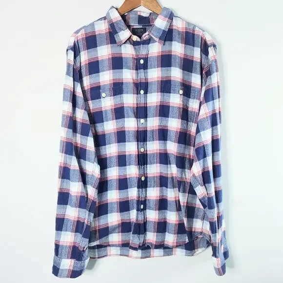 J. Crew Mens Blue Plaid Classic Flannel Button Up Shirt Size XL Western Workwear