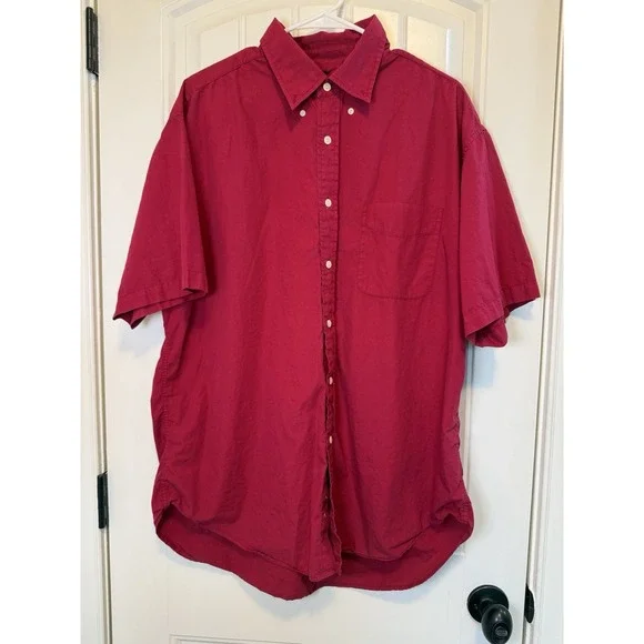 Vintage J.Crew Button Down Shirt Mens L Red 100% Cotton Made in Hong Kong 90s