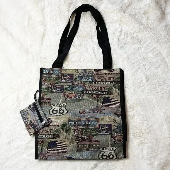 Vintage Pioneer Express Route 66 Tapestry Canvas Tote‎ NWOT