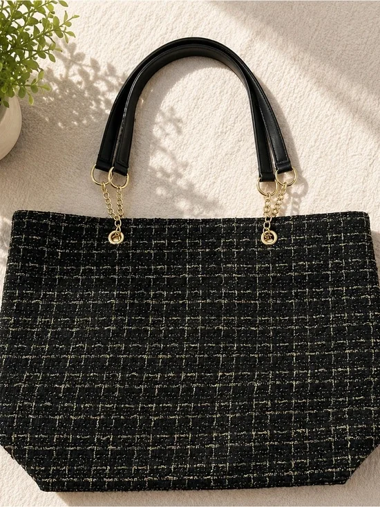 🖤 Black & Gold Tweed Tote Bag