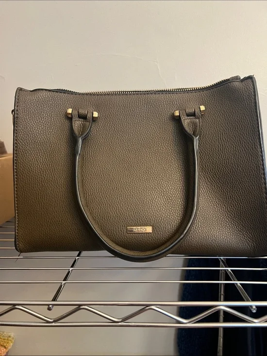 Aldo Dark Brown Faux Leather Handbag with Gold Hardware