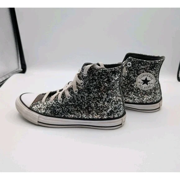 Converse Unisex Big Kid Chuck‎ Taylor All Star Glitter Sneaker Black 4 US