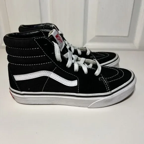 Vans SK8 Hi Kids High Top Black White Suede Skateboarding Sneakers 721356‎ Sz 3