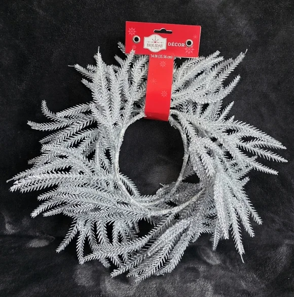 Holiday time Frosted silver, white Christmas Wreaths 12