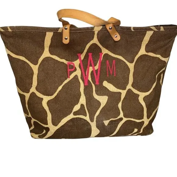 Murval Giraffe Print Tote Bag Monogram PWN Canvas Oversized‎ Shopper
