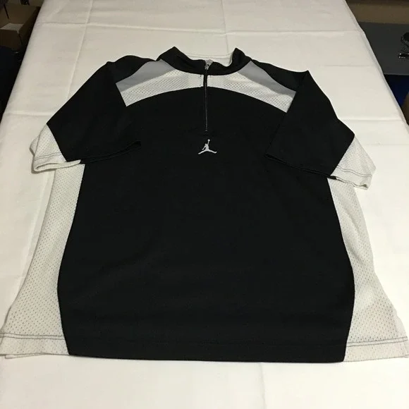 Jordan Quarter Zip Pullover Mens Large Black Mesh Panel Short Sleeve Jumpman