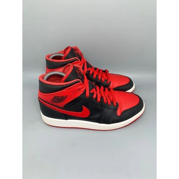 Jordan 1 Mid Bred‎ Black Red Basketball SHoes DQ8426-060 Men's Sz 8.5