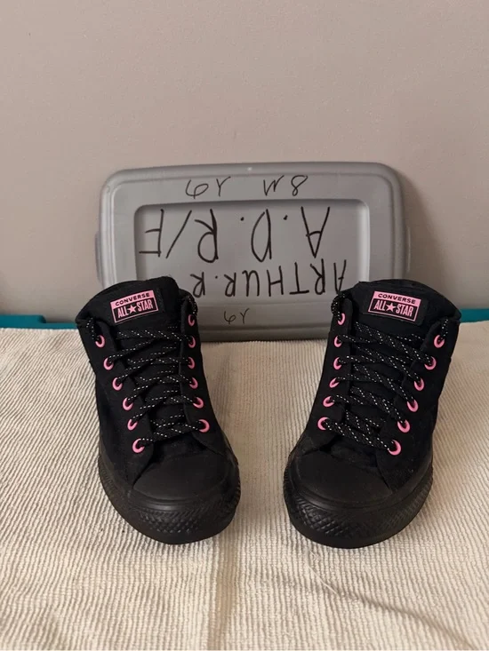 Converse All Star Kids Black Sneakers with Pink Eyelets
