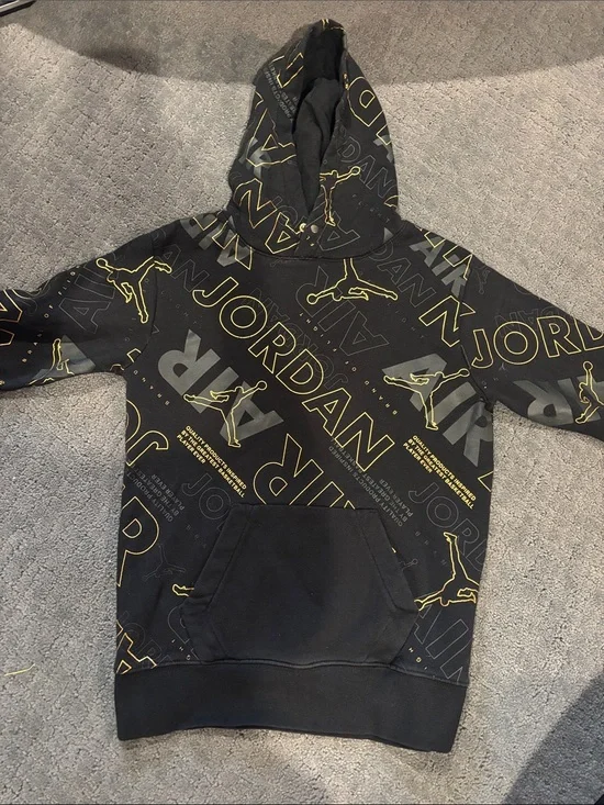 Jordan Men's Black Hoodie with Gold Logo Print