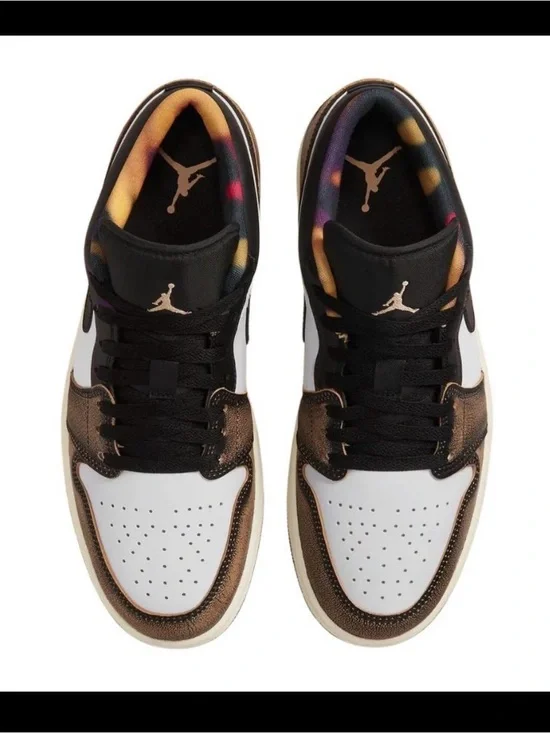 Jordan Men's Low Top Sneakers in White and Bronze with Multicolor Liner