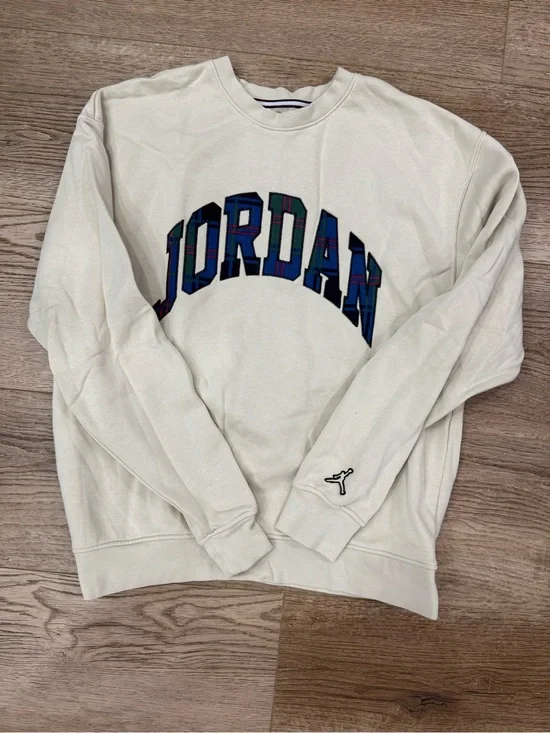 Jordan Crewneck Sweatshirt with Plaid Logo - Cream