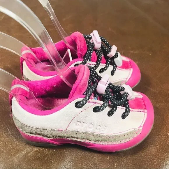 ✅Crocs toddler pink lace tie shoes