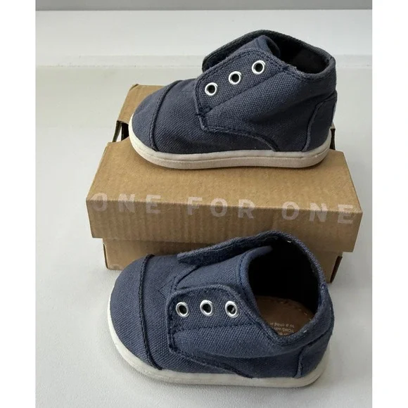 TOMS Paseo Mid Navy Canvas Tiny Shoes Toddler Size 4C New‎
