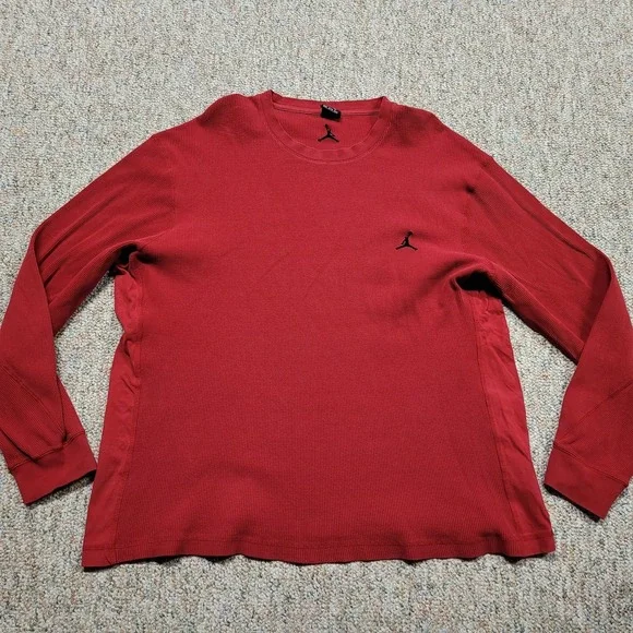 Nike Air Jordan Shirt Mens 3XL Red Long Sleeve Waffle Knit‎ Thermal Jumpman Logo