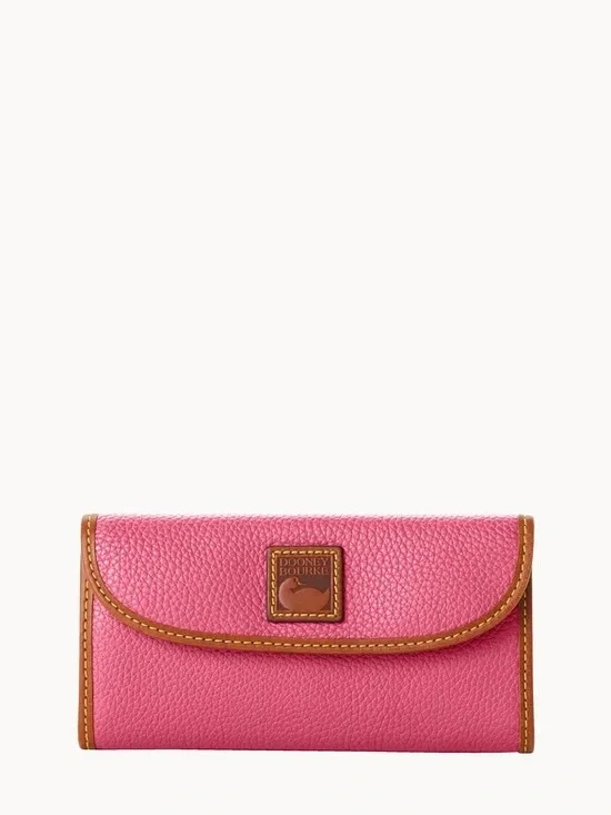 Dooney & Bourke Pink Pebble Leather Continental Wallet with Tan Trim