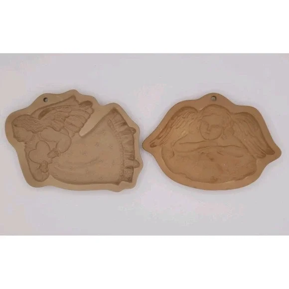 2 Vintage Brown Bag Cookie Art Angel with Heart 1987‎ Angel on Cloud 1992 Molds