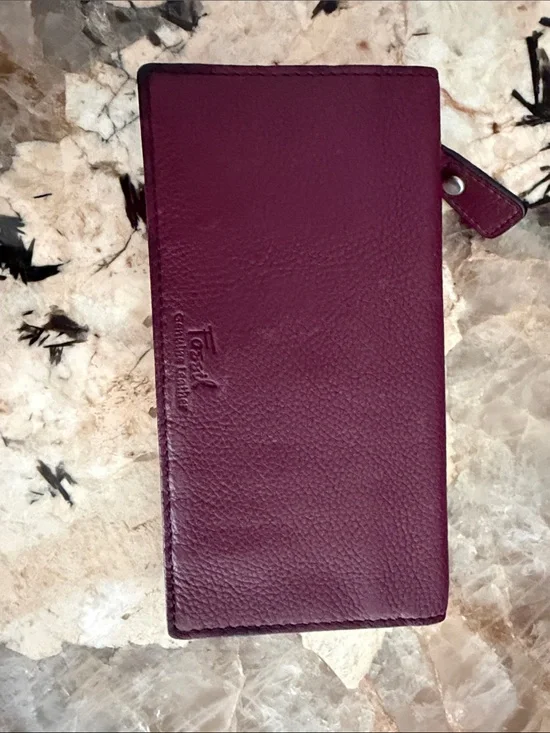 Genuine Leather Fossil Women's Long Wallet - Burgundy