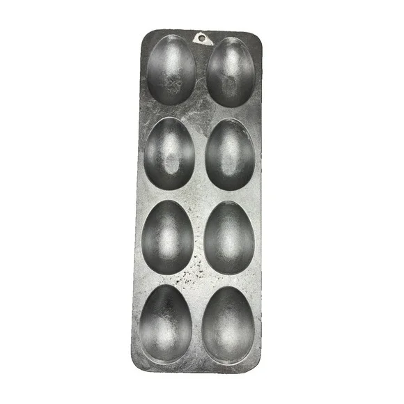 VTG Heavy Aluminum Cast Metal 8 Egg Candy Baking Mold Easter Farm Industrial Art