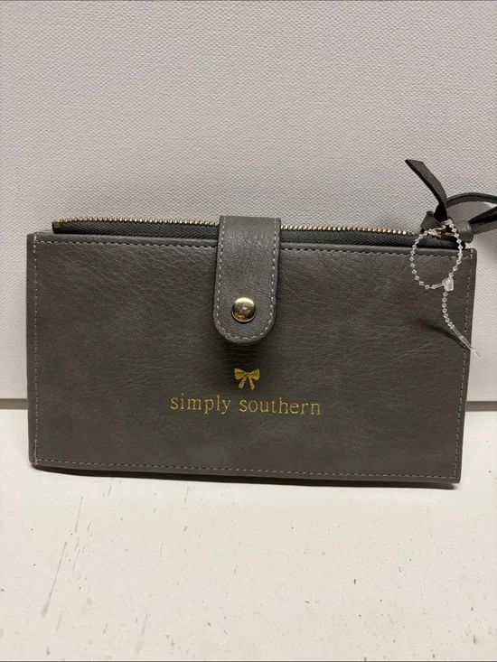 Simply Southern Gray Faux Leather Wallet with Gold Logo