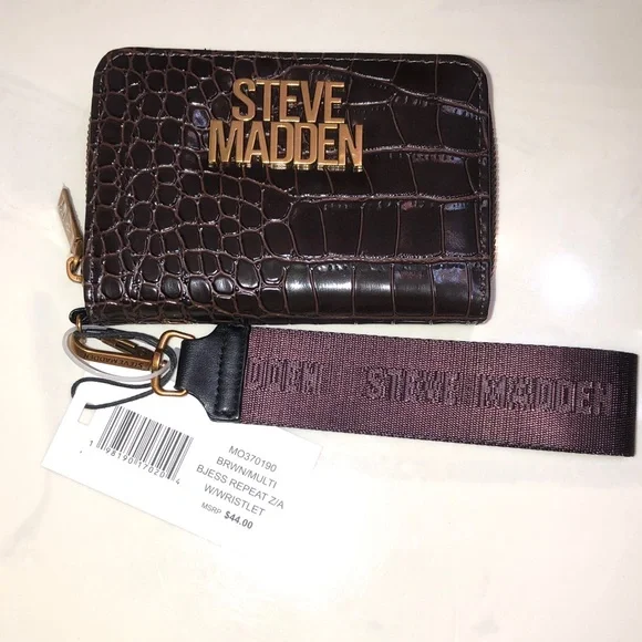 Steve Madden BJESS Brown Multi Faux Leather Croc Embossed ZA Wallet + Strap NWT