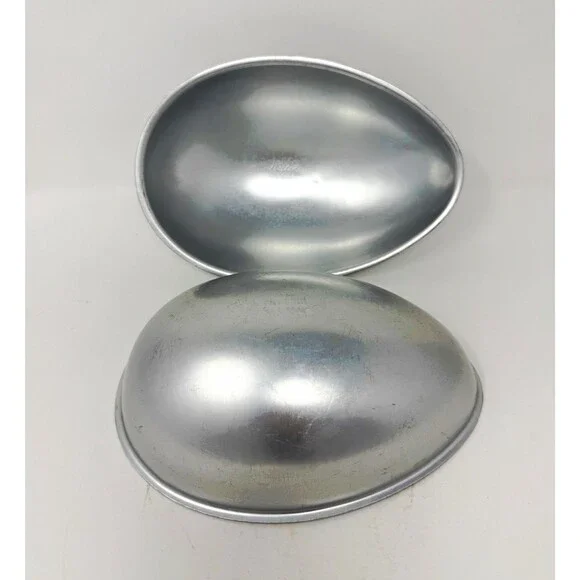 1971 Wilton 3D Egg Cake Pan Mold 2-Piece Aluminum Silver, Model 502-2121