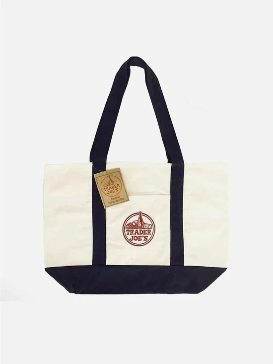 Cream and Black Canvas Tote Bag
