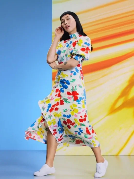 Rixo X Target Floral Mock Neck Ruffle MIDI Dress Size 4 NEW