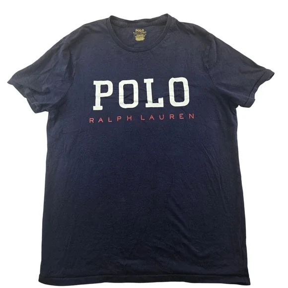 Polo Ralph Lauren Shirt Mens Large Navy Blue Custom Slim Fit Graphic Logo Tee