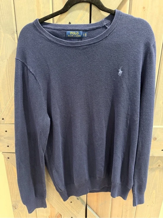 Polo Ralph Lauren Men’s Large Navy Blue Linen Cotton Crewneck Knit Sweater