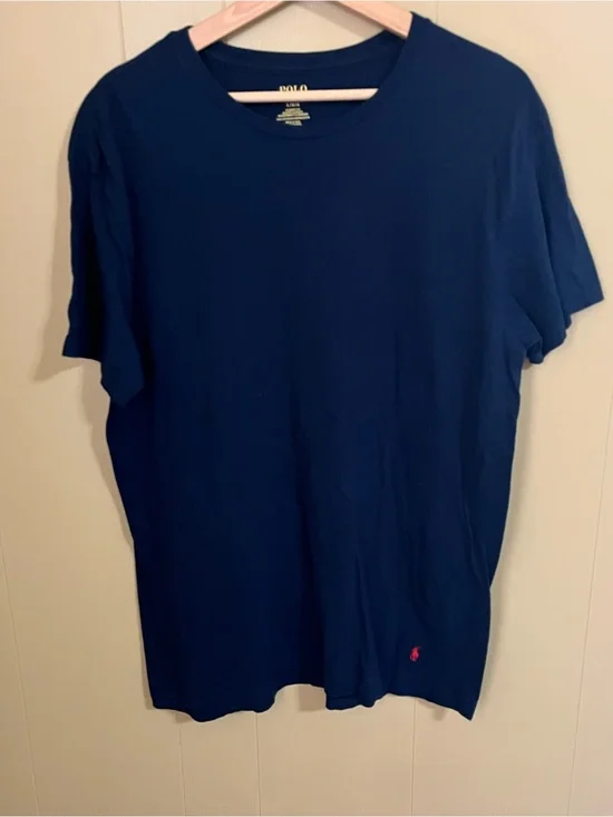 Polo by Ralph Lauren Large Navy Short Sleeve Crew Tee with Red Polo Pony Preppy