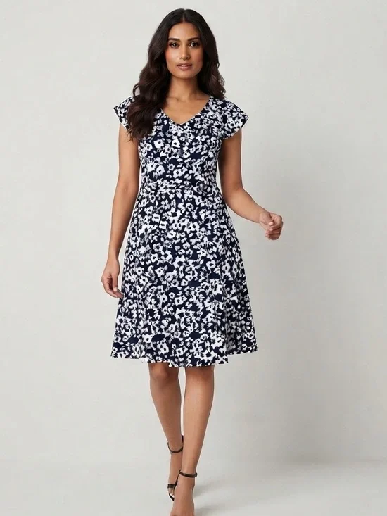 Perceptions Navy White Floral Dress