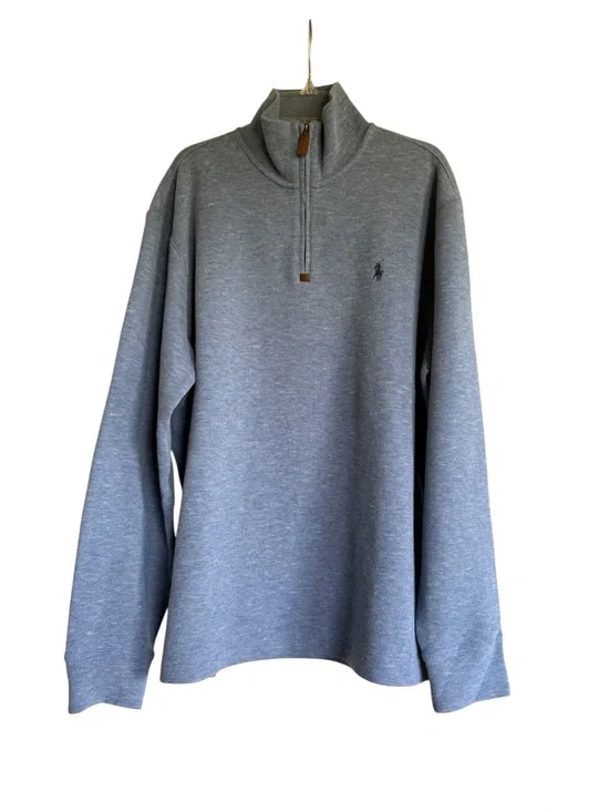 Polo Ralph Lauren Estate Rib Quarter Zip Sweater Blue Gray L Cotton Preppy