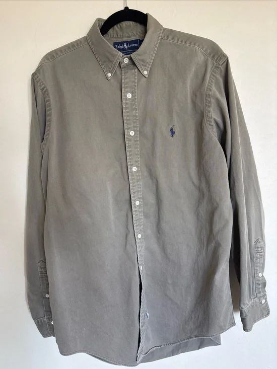 VTG Ralph Lauren Button Up Shirt Mens Size L Khaki Utility Cotton Pony 90s
