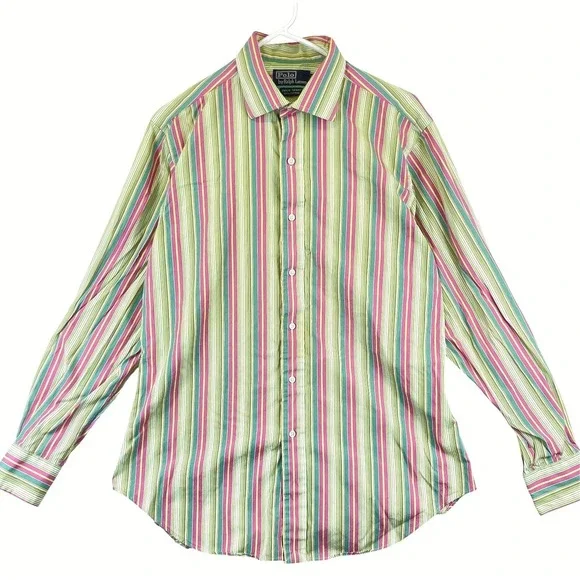 Polo Ralph Lauren Philip Sport Button Down Shirt Mens M Green Striped Preppy